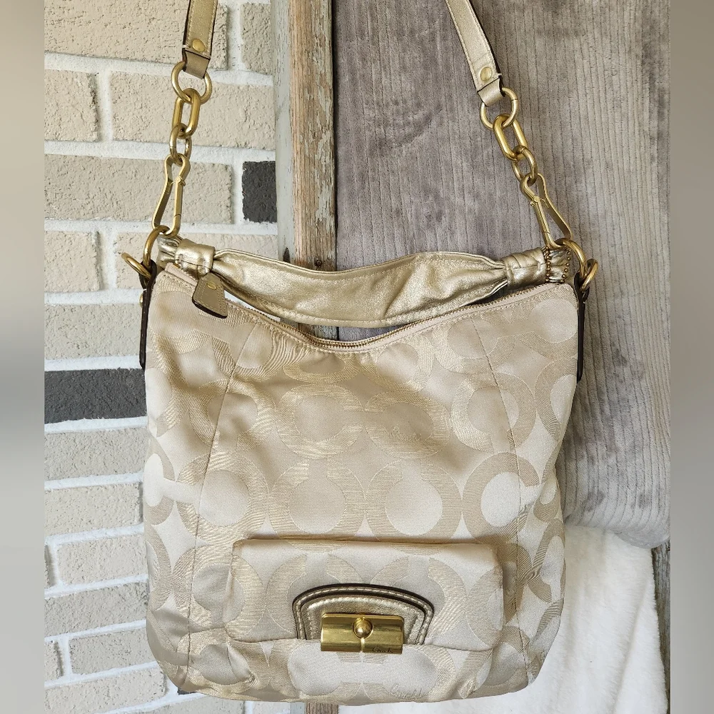 COACH Kristin Hobo Bag Champagne Gold Monogram Y2K Vintage